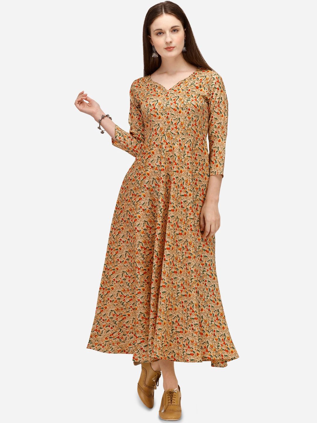 LEWAWAA Tan Brown Floral Maxi Dress