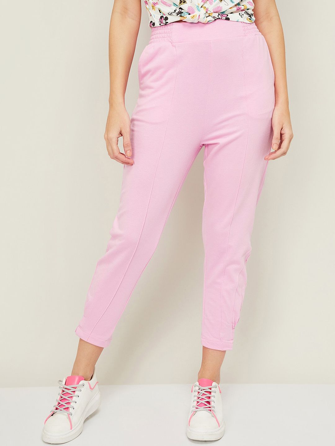 Ginger by Lifestyle Women Pink Slim Fit Peg Trousers Price in India