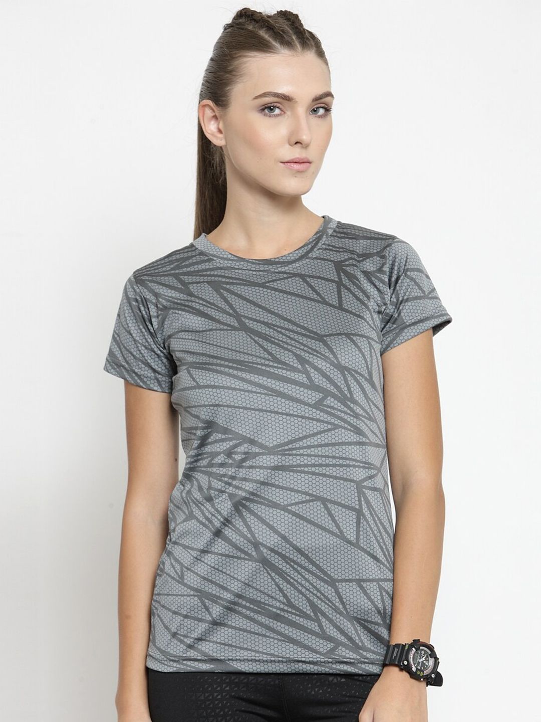 Boston Club Women Grey Printed Sports T-shirt