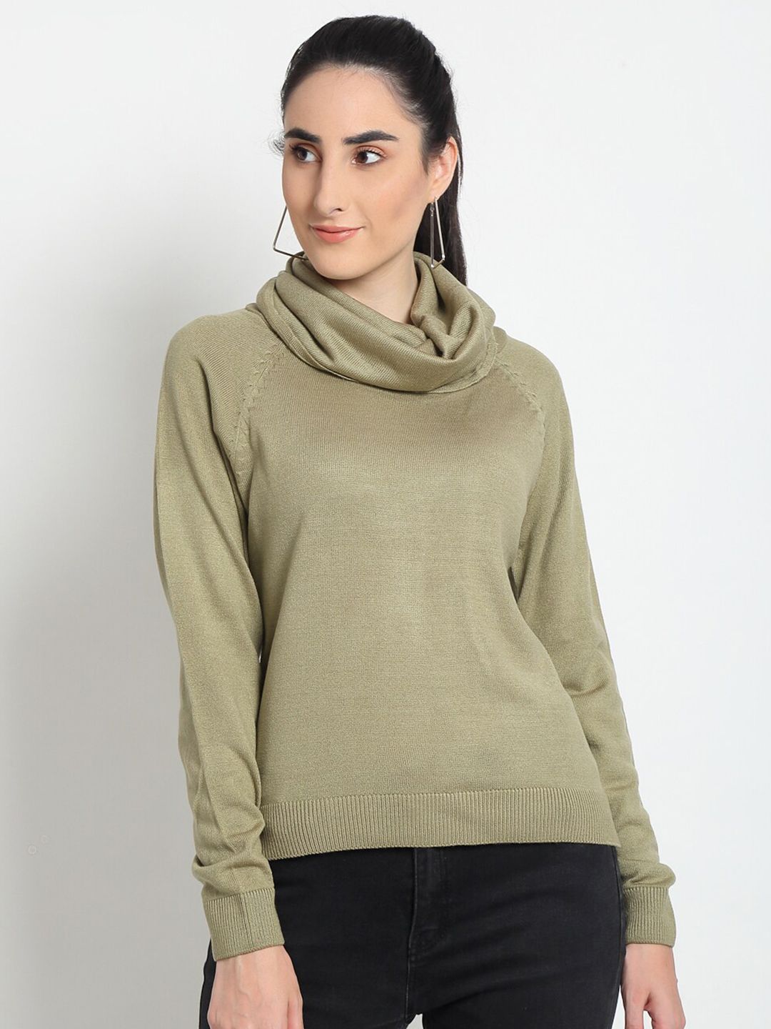 Club York Women Olive Green Solid Pullover Price in India