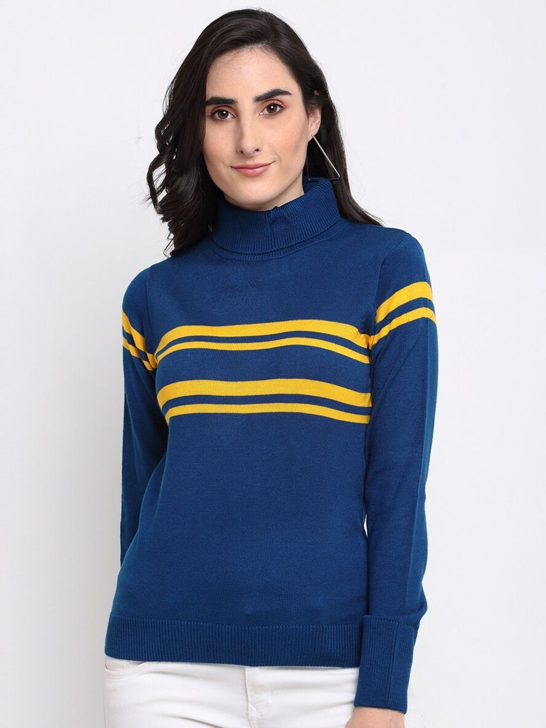 Club York Women Blue & Yellow Striped Pullover Price in India