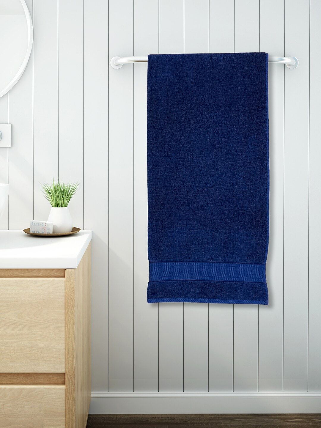 SPACES Blue Solid 550 GSM Pure Cotton Bath Towel Price in India