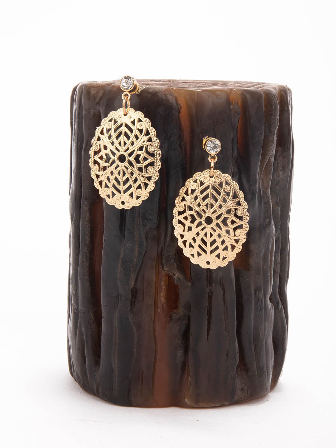 Lilly & sparkle Gold Plated Oval Drop Earrings Price in India