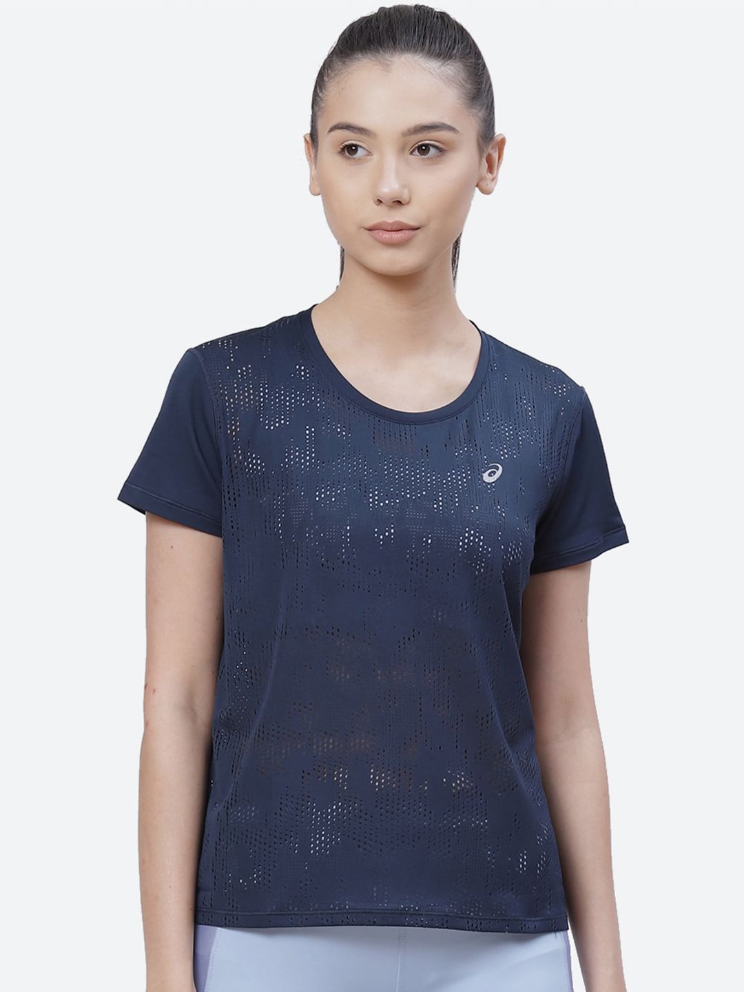ASICS Women Blue Printed VENTILATE SS Running T-shirt Price in India