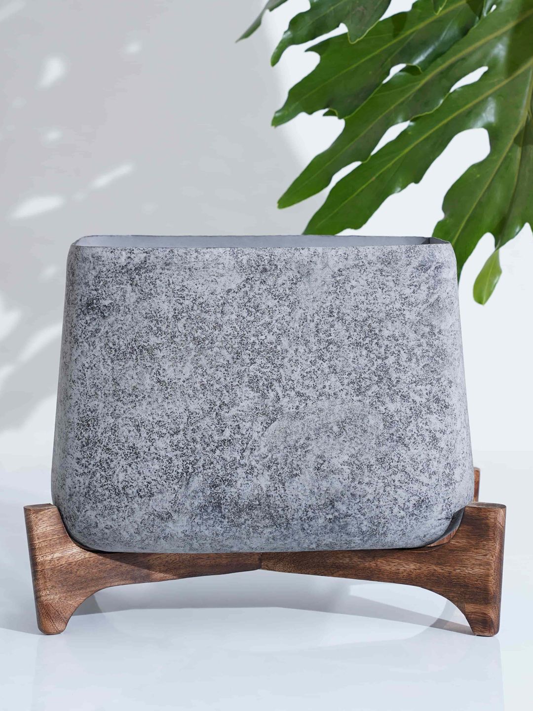 Folkstorys Grey & Brown Handcrafted Rectangular Slate Indoor Planter Price in India