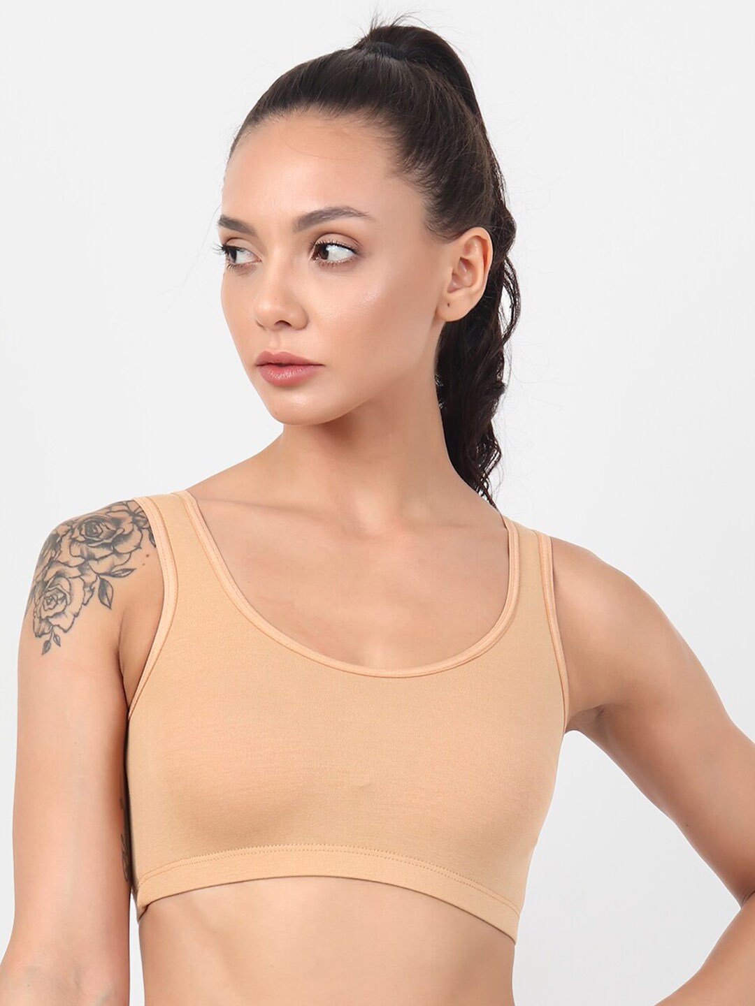 XOXO Design Beige Solid Anti Odour Workout Bra - Non-Wired Non Padded Price in India