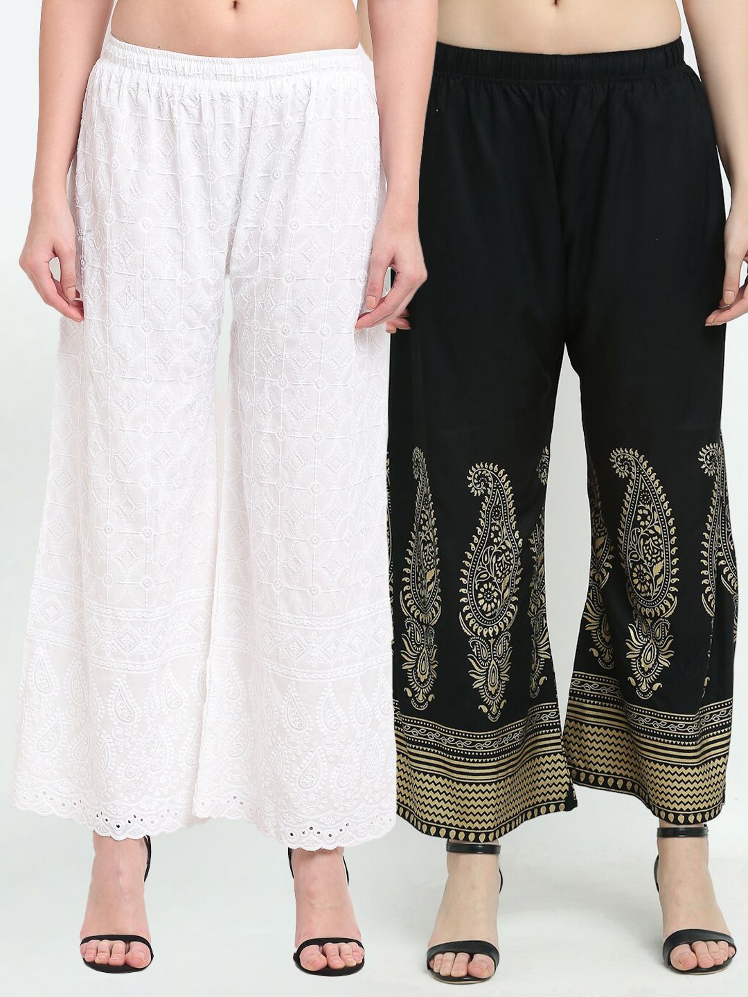 TAG 7 Women Pack Of 2 White & Black Palazzo Pants Price in India