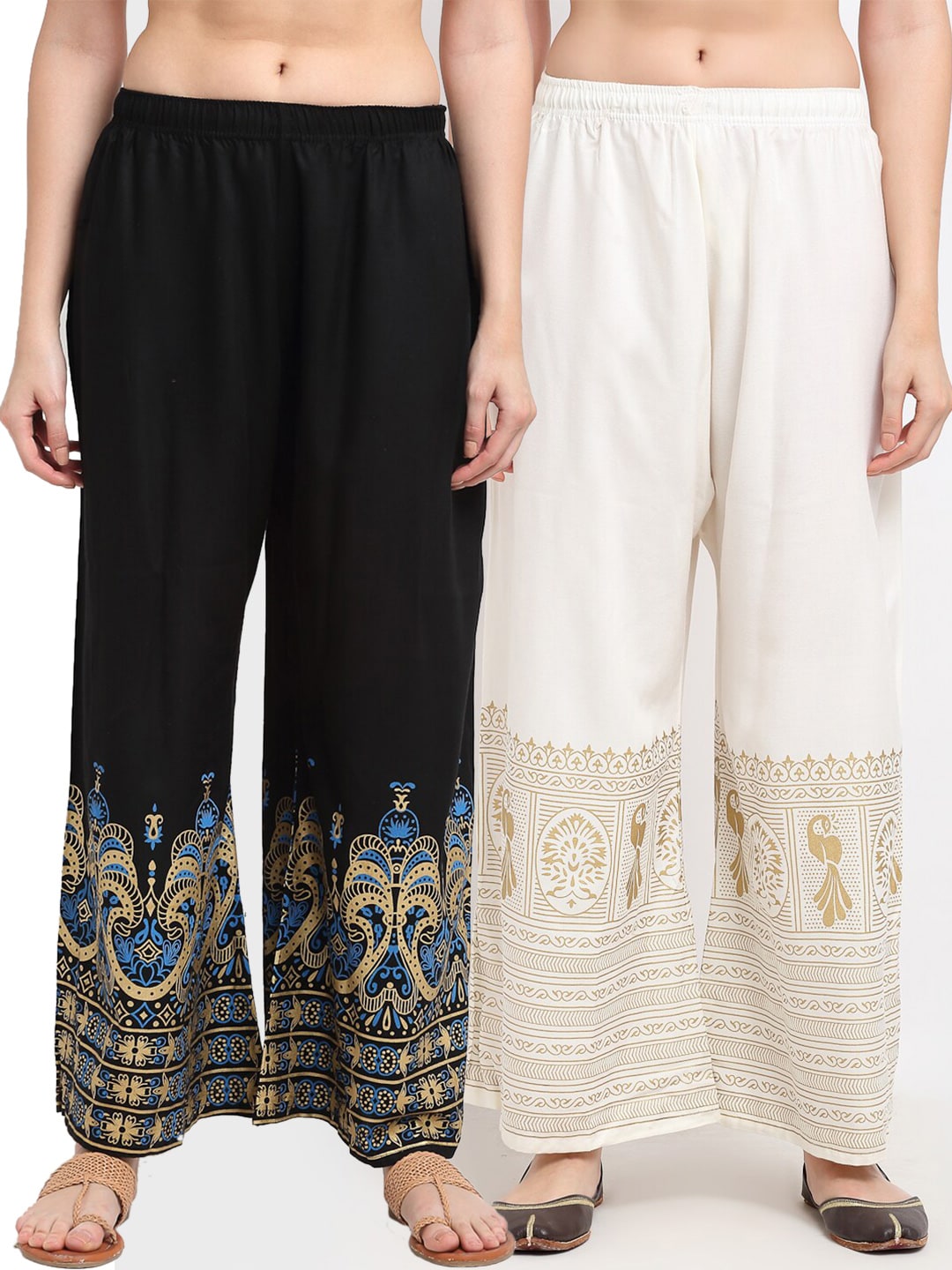 TAG 7 Women Pack of 2 Black & White Printed Flared Palazzos Price in India