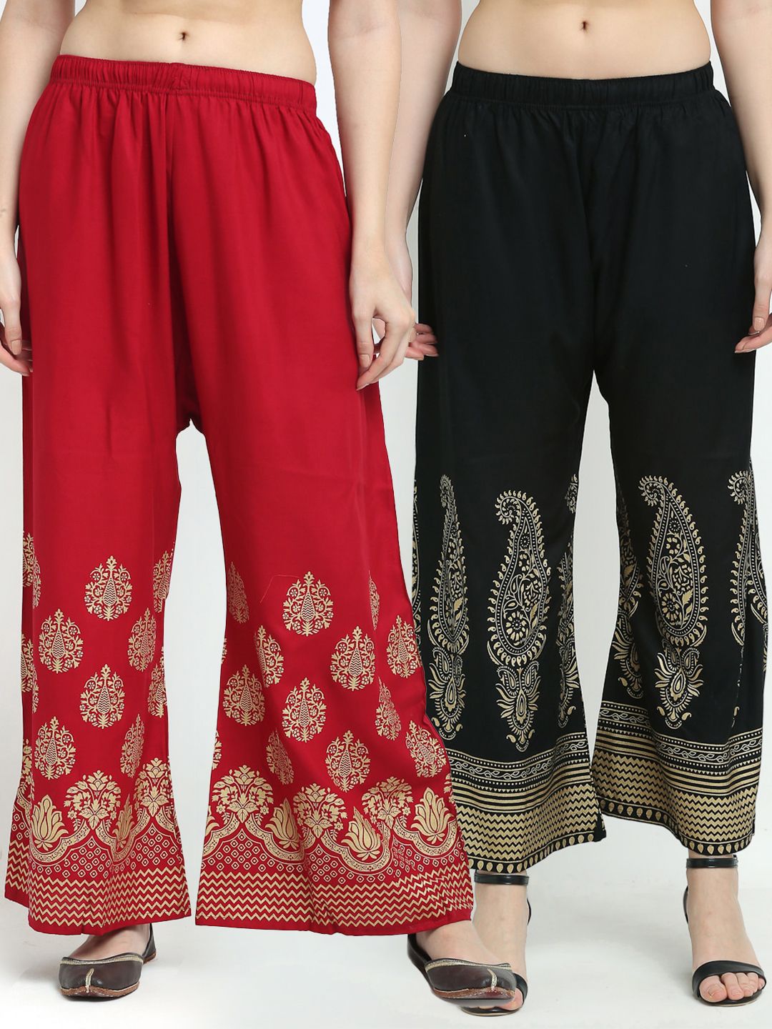 TAG 7 Women Pack Of 2 Red & Black Ethnic Motifs Printed Wide Leg Palazzos Price in India