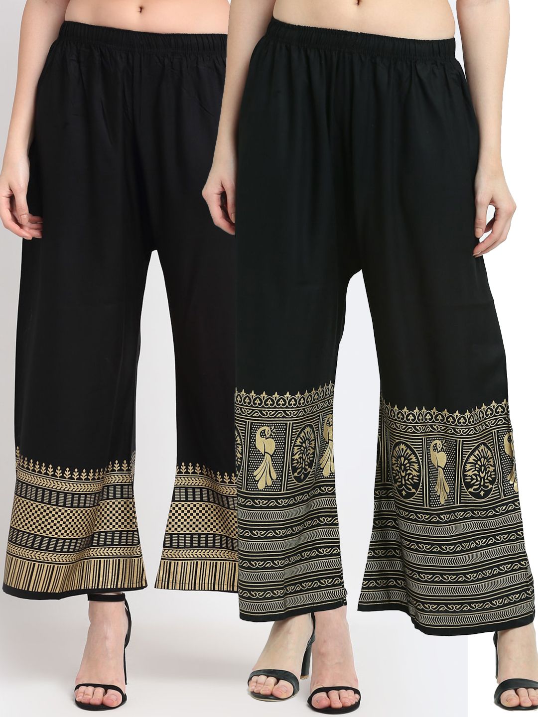 TAG 7 Women Black Pack of 2 Ethnic Motifs Printed Flared Palazzos Price in India