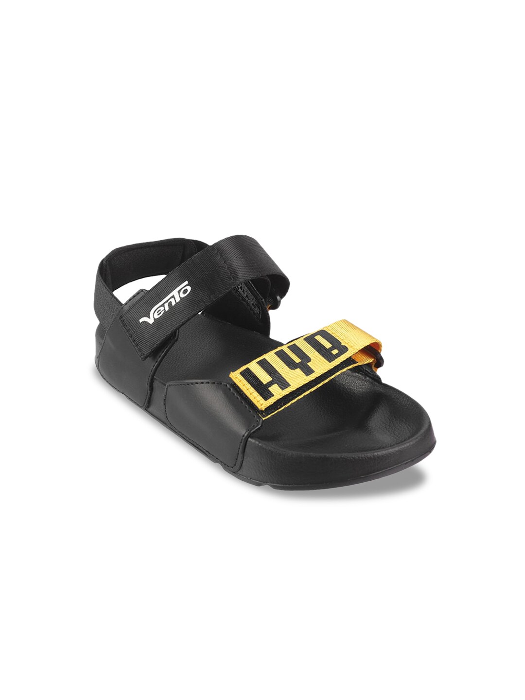 Vento Unisex Black & Yellow Solid Sports Sandals Price in India