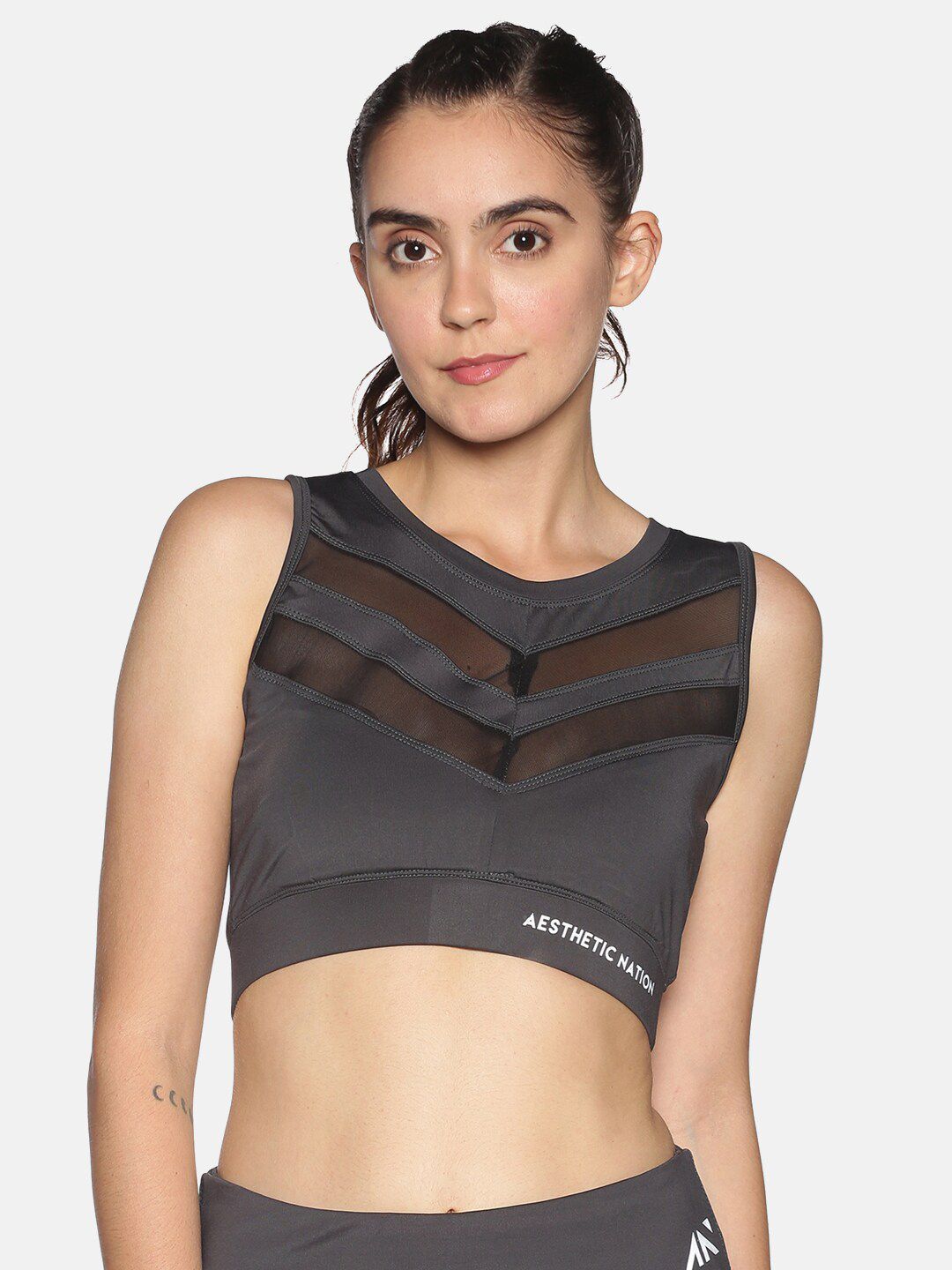 AESTHETIC NATION Women Dark Grey Sports Bra Price in India