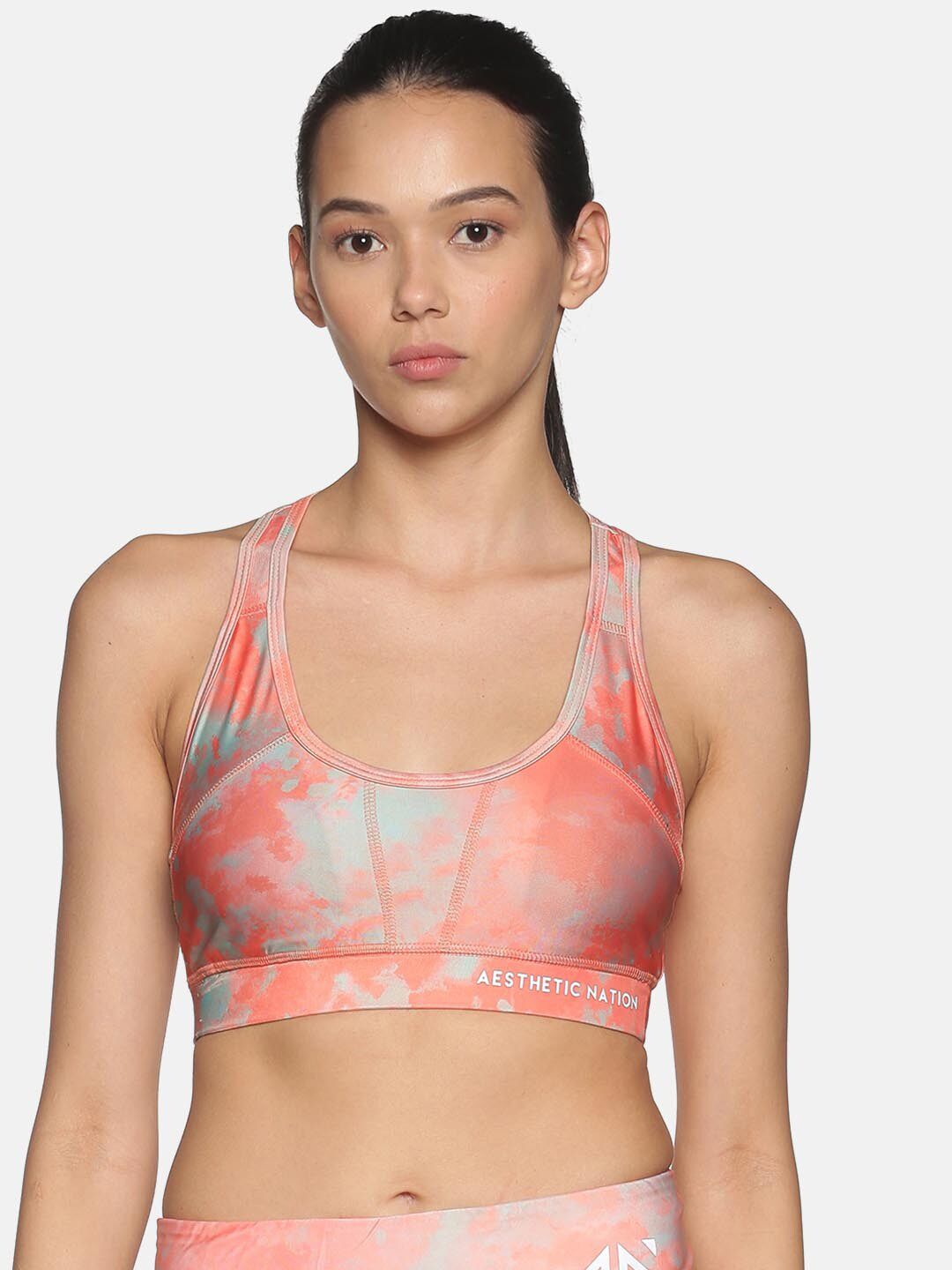 AESTHETIC NATION Women Peach & Grey Sports Bra Price in India