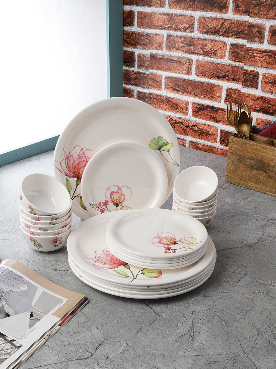 Servewell Pack Of 24 White Printed Melamine Round Dinner Set Price in India