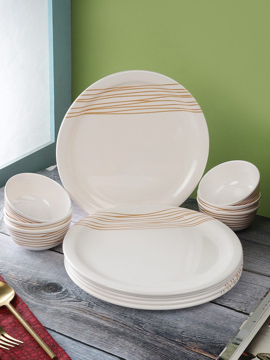 Servewell Pack Of 12 White Printed Melamine Round Dinner Set Price in India