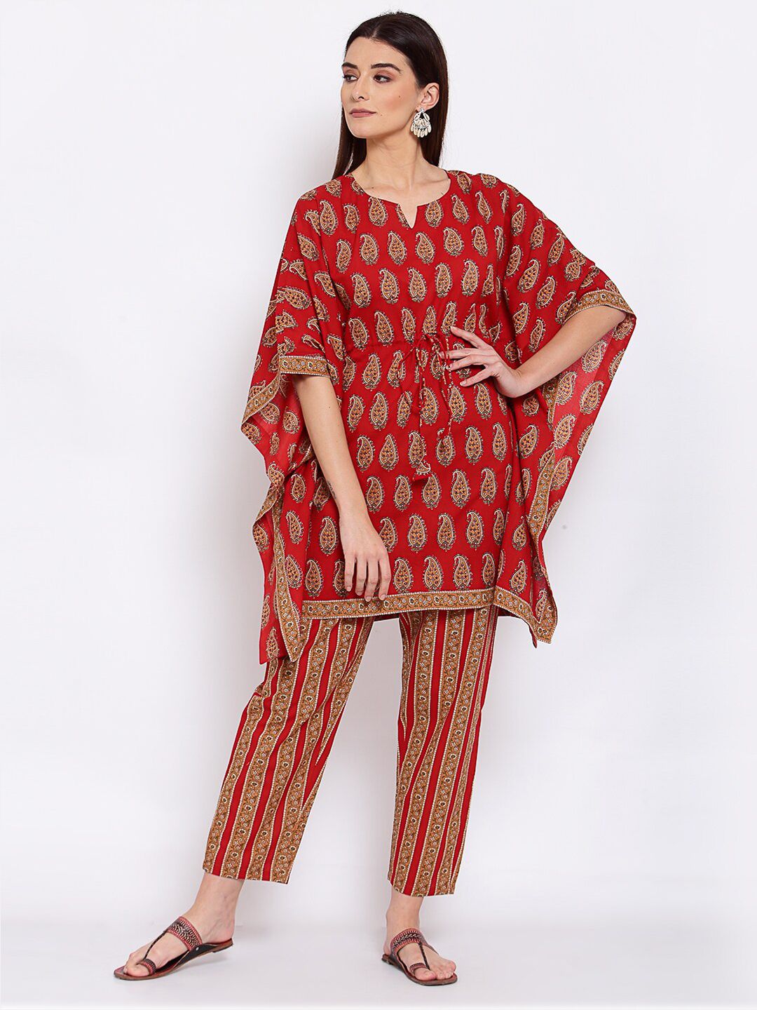 Yuris Women Red Printed Tunic with Trousers Price in India
