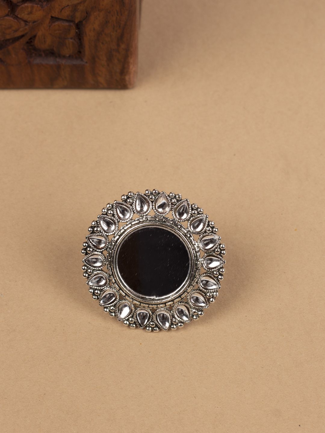 AccessHer Oxidised Silver-Plated Mirror Circular Ring Price in India