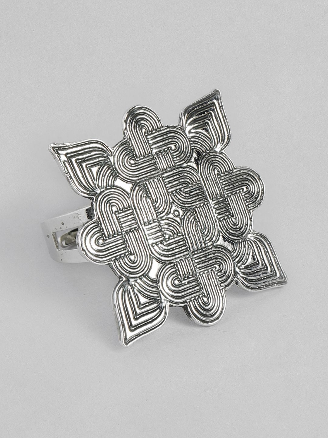 AccessHer Oxidised Silver-Plated Geometric Finger Ring Price in India