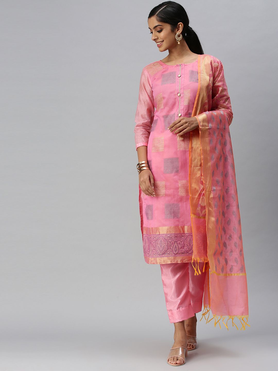 Blissta Pink Unstitched Dress Material Price in India