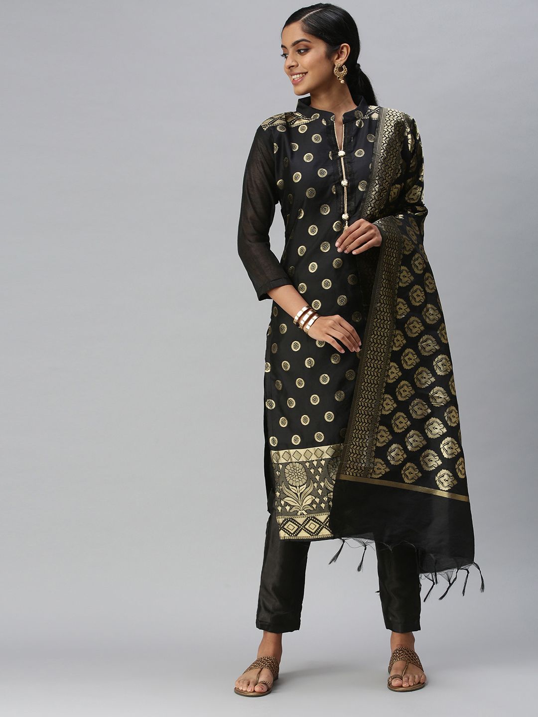 Blissta Black Unstitched Dress Material Price in India