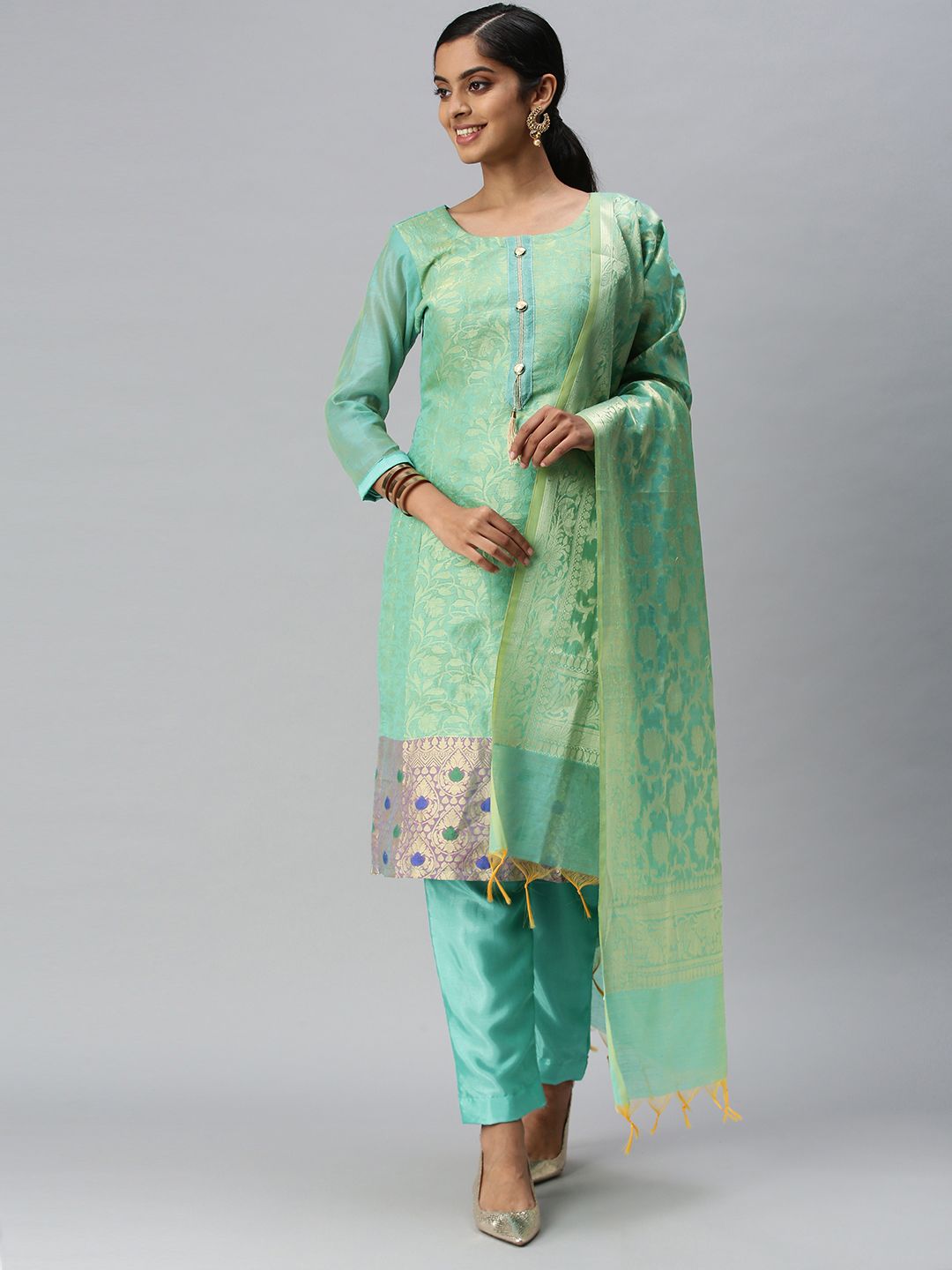 Blissta Green Unstitched Dress Material Price in India