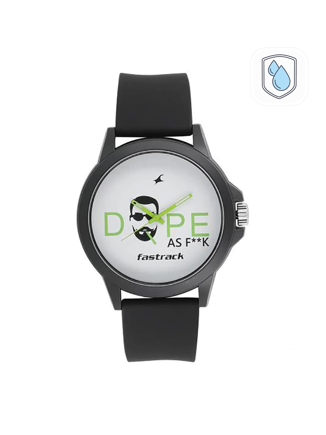 Fastrack Unisex White & Green Printed Dial & Black Straps Analogue Watch 38024PP34