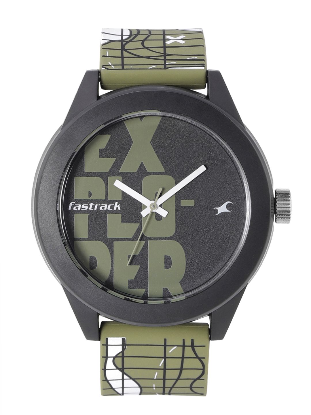 Fastrack Unisex Black Typo Print Dial & Olive Green Printed Strap Analogue Watch 38003PP17 Price in India