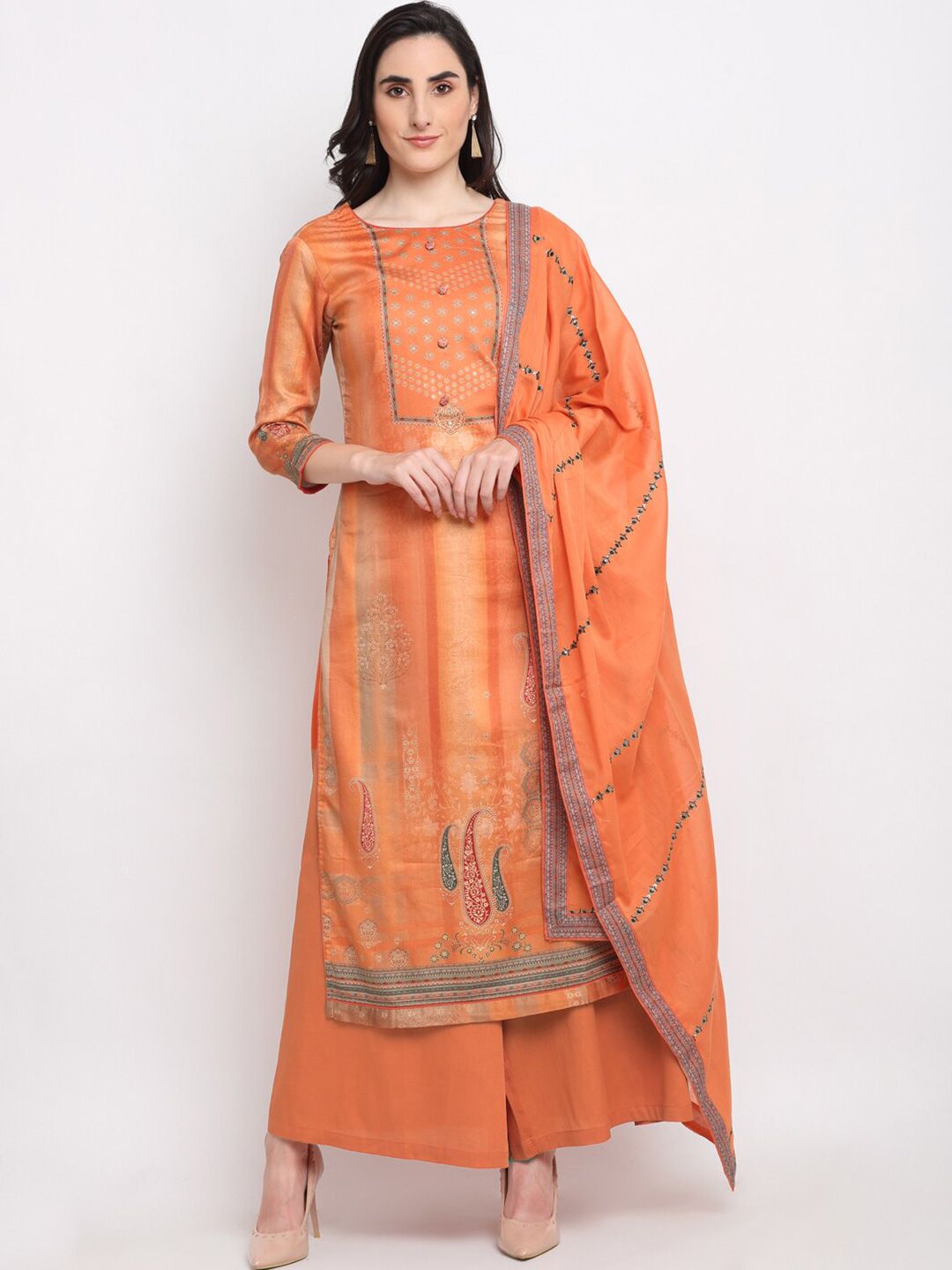 Stylee LIFESTYLE Orange Digitally Printed Unstitched Dress Material Price in India