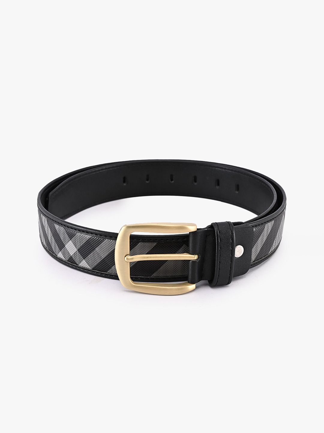 BuckleUp Unisex Black Checked Synthetic Leather Belt Price in India