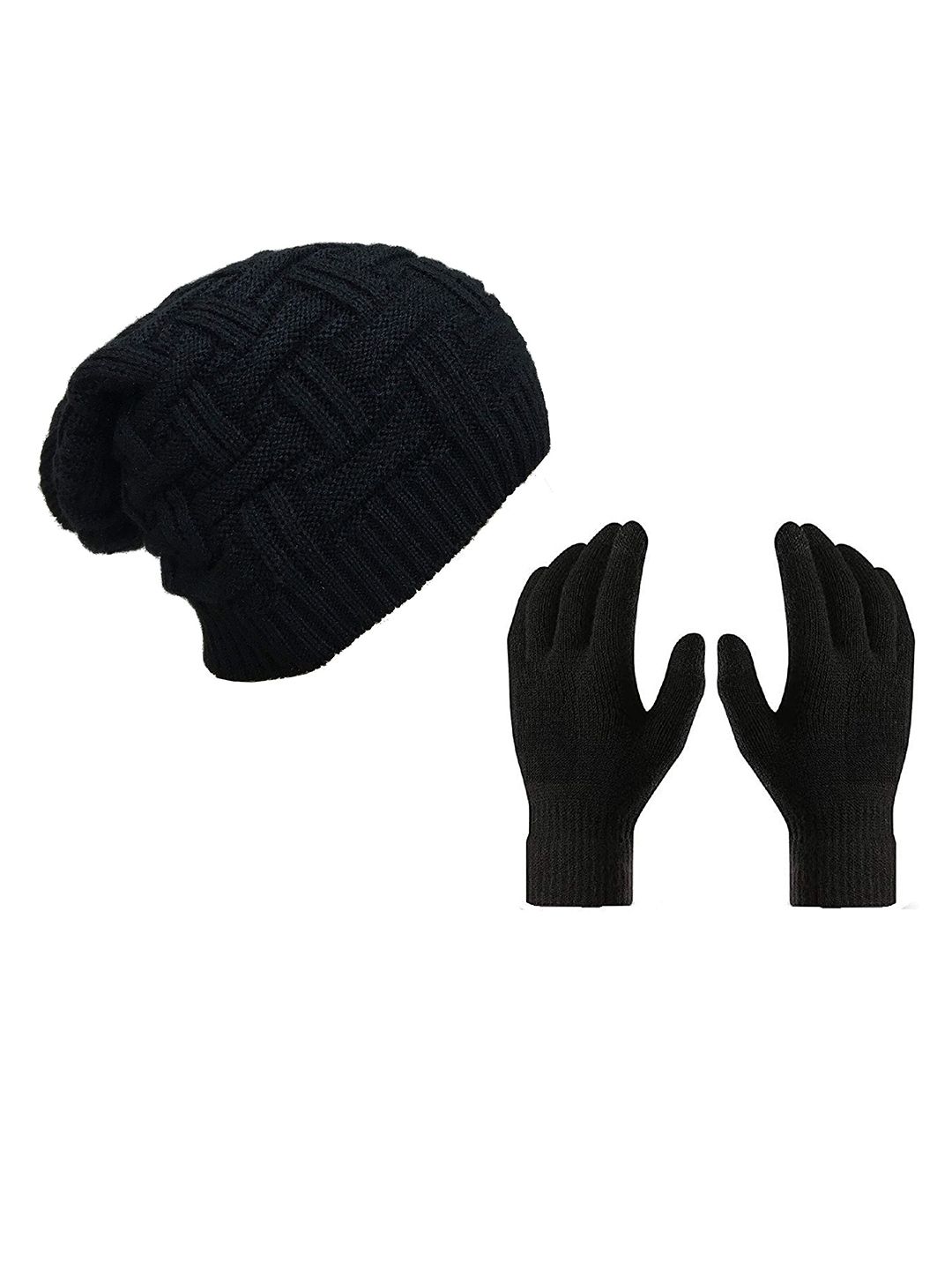 Gajraj Unisex Black Beanie With Gloves Set Price in India