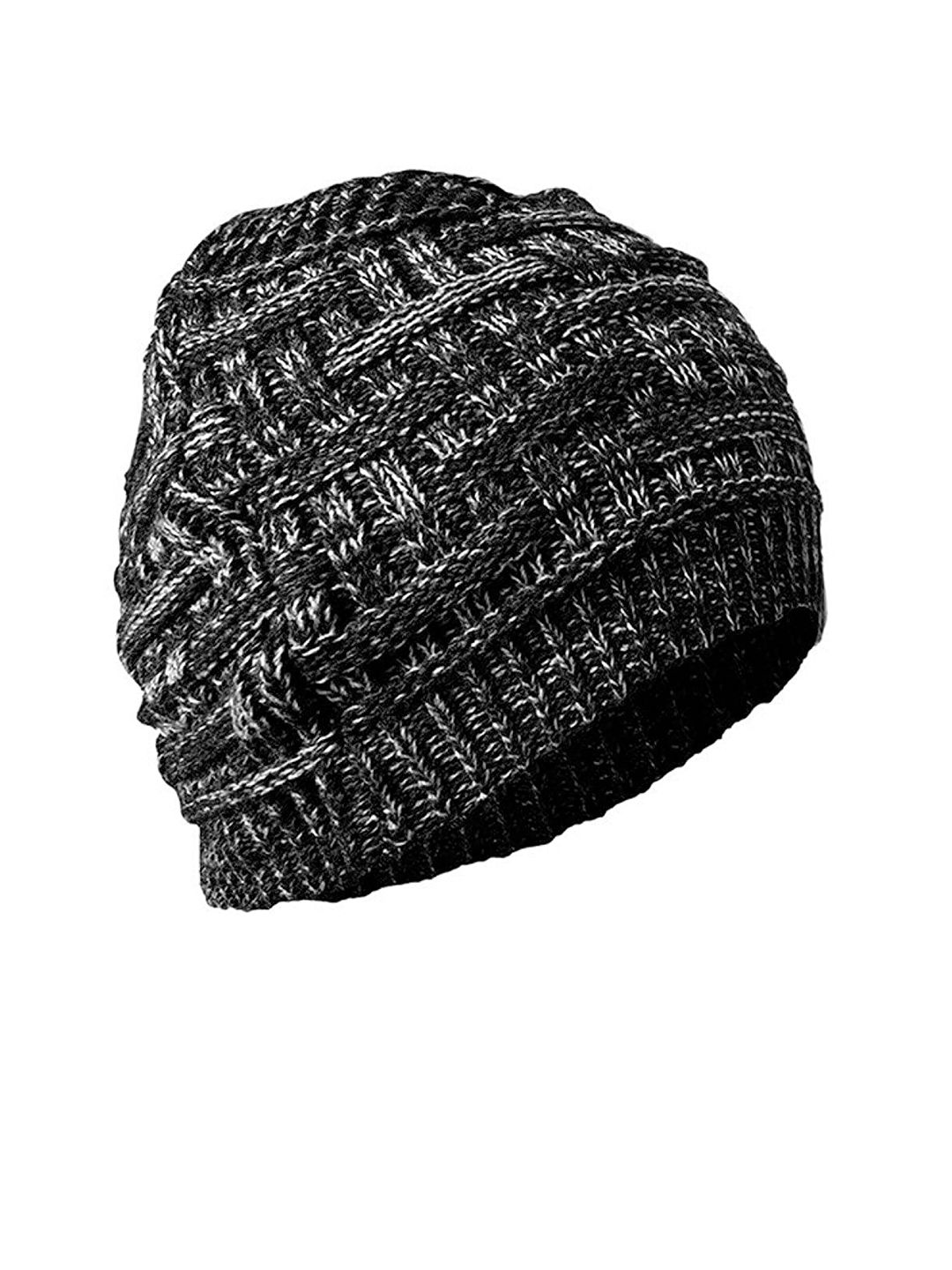 Gajraj Unisex Black & White Self Design Beanie Cap Price in India