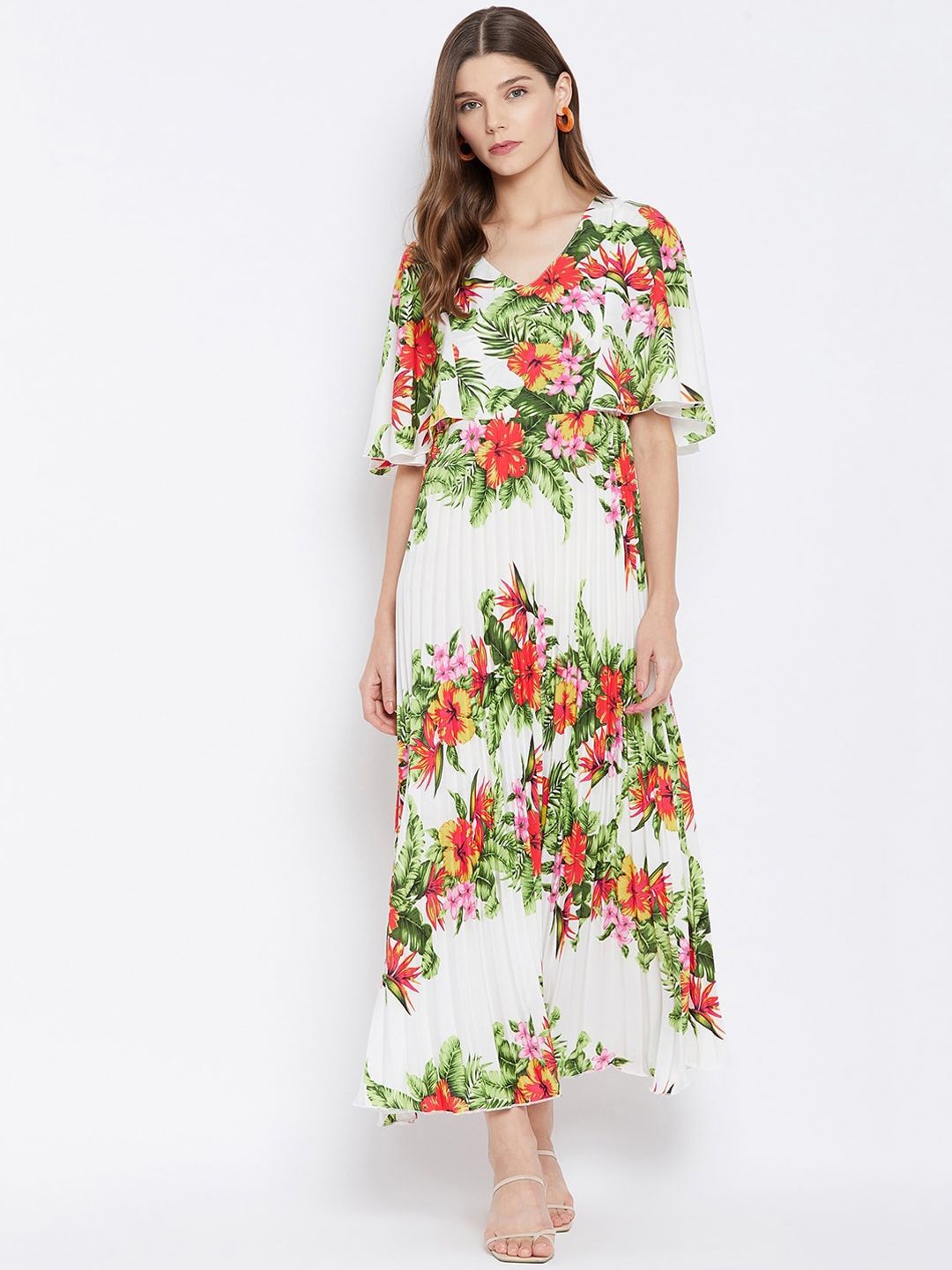 U&F White Floral Crepe Maxi Dress Price in India