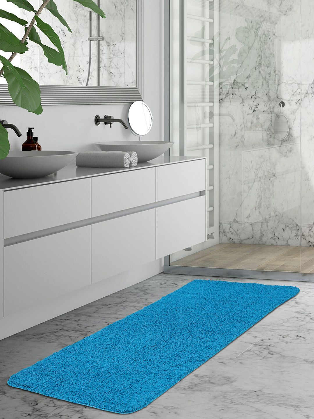 OBSESSIONS Blue Solid Rectangular Bath Runner Price in India