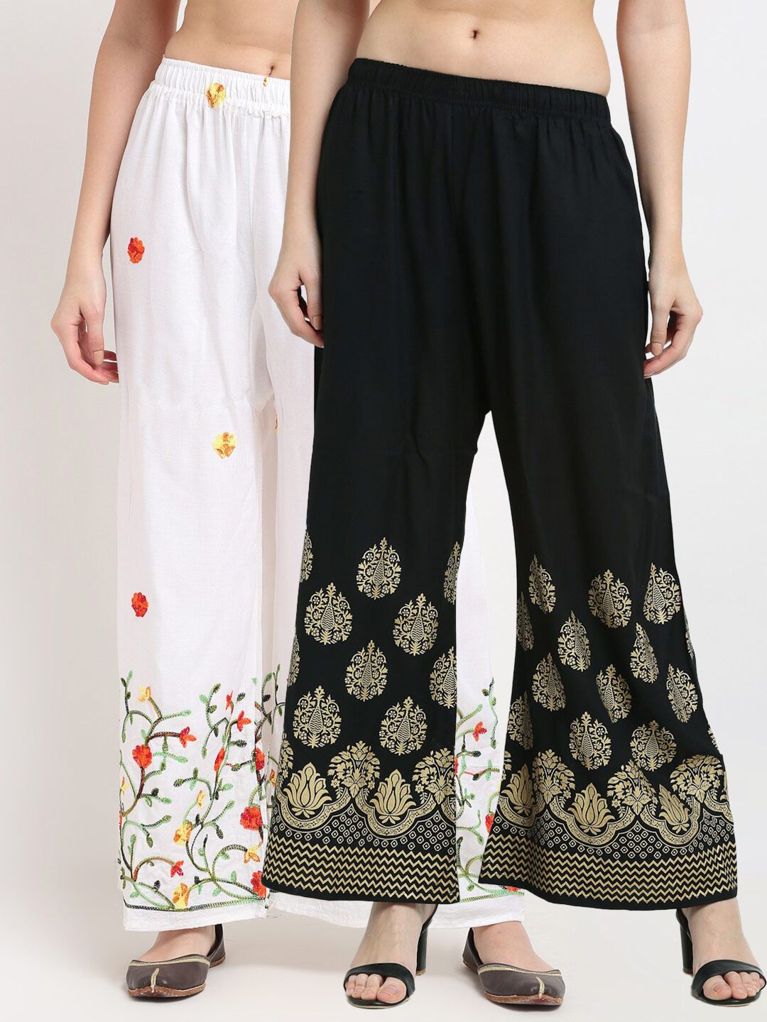 TAG 7 Women Pack Of 2 Black & White Ethnic Motifs Printed Wide Leg Palazzos Price in India