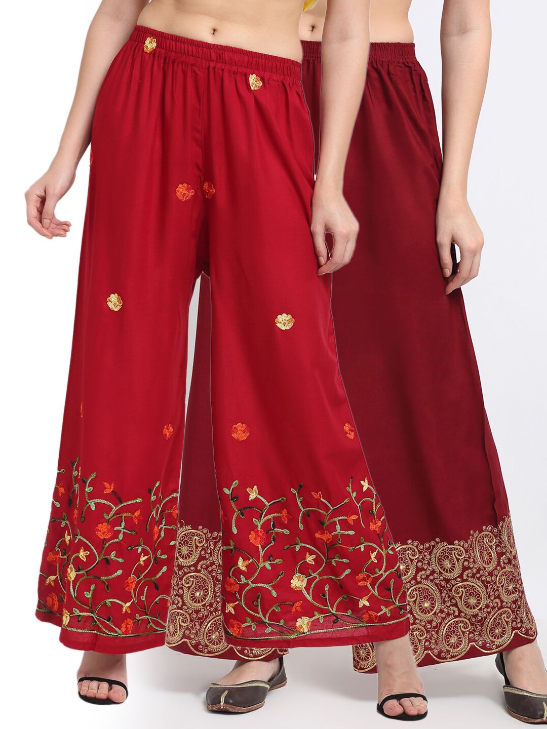 TAG 7 Women Pack Of 2 Floral Embroidered Palazzos Price in India