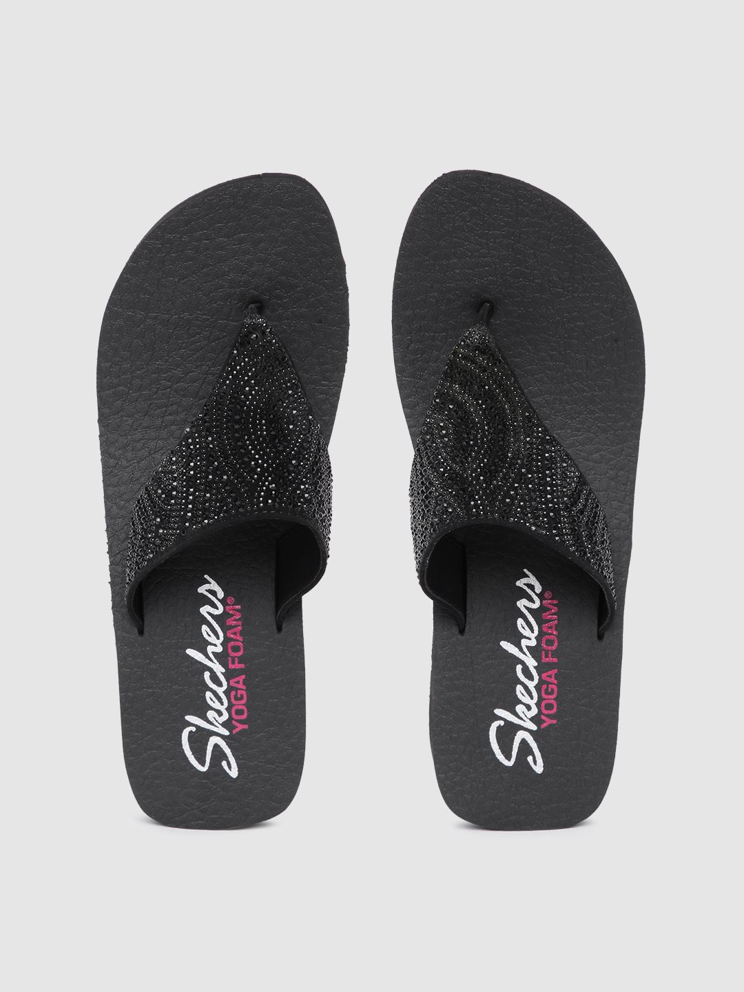 Skechers Women Black Embellished Vinyasa - Stone Candy T-Strap Flats Price in India