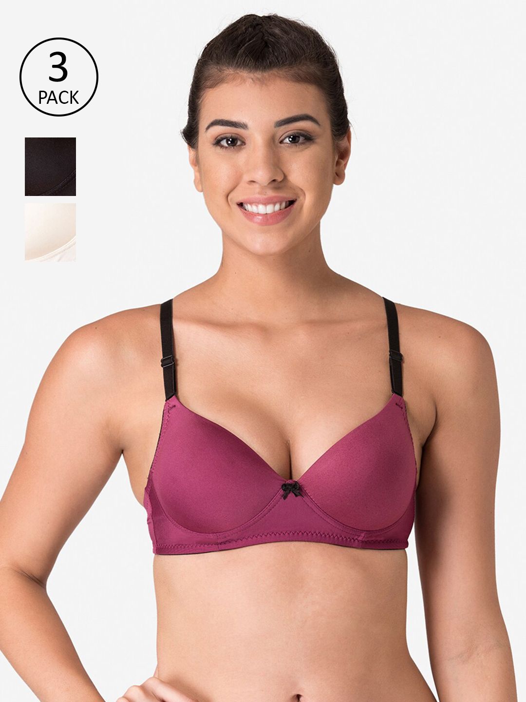 KOMLI Women Pack of 3 Solid Lightly Padded Bra Price in India