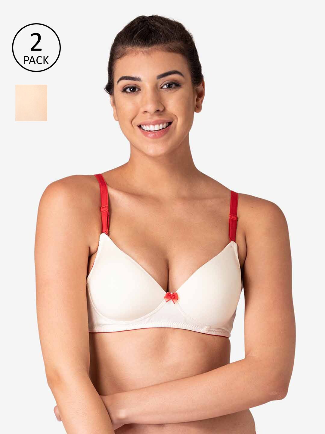 KOMLI Pack of 2 Off White & Beige Workout Bra-Lightly Padded K-9811-OFFW-2PC-SK Price in India