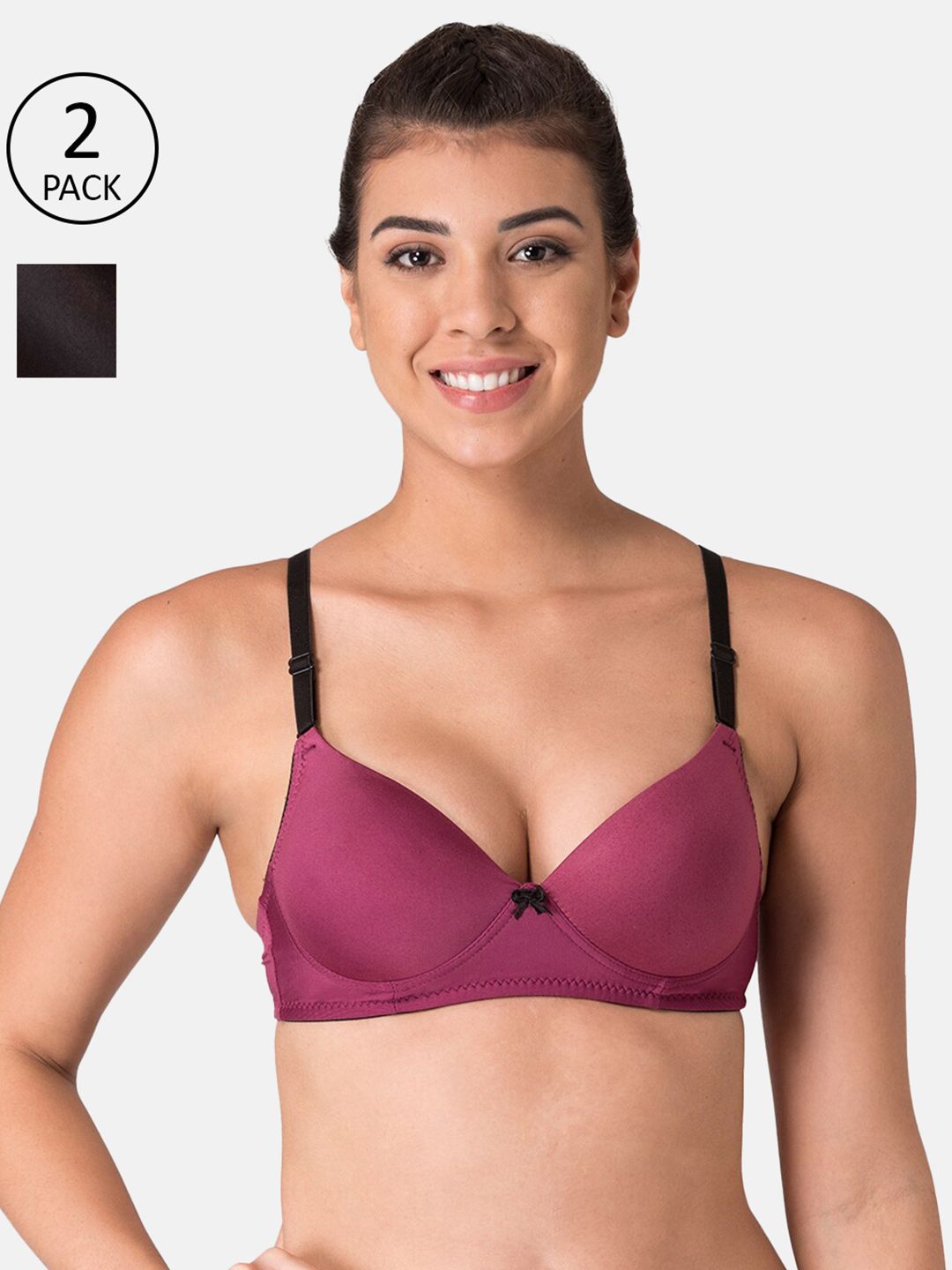 KOMLI Women Magenta & Black Solid Price in India