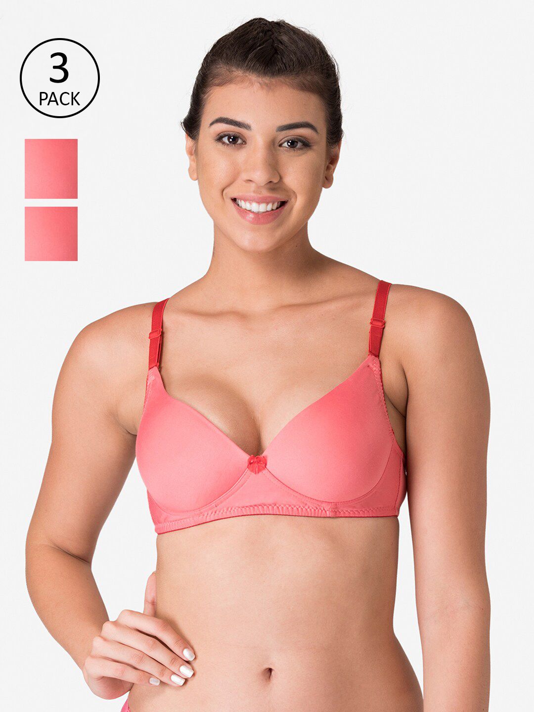 KOMLI Women Coral Pack of 3 Lightly Padded Workout Bra- K-9811-3PC-CRL Price in India