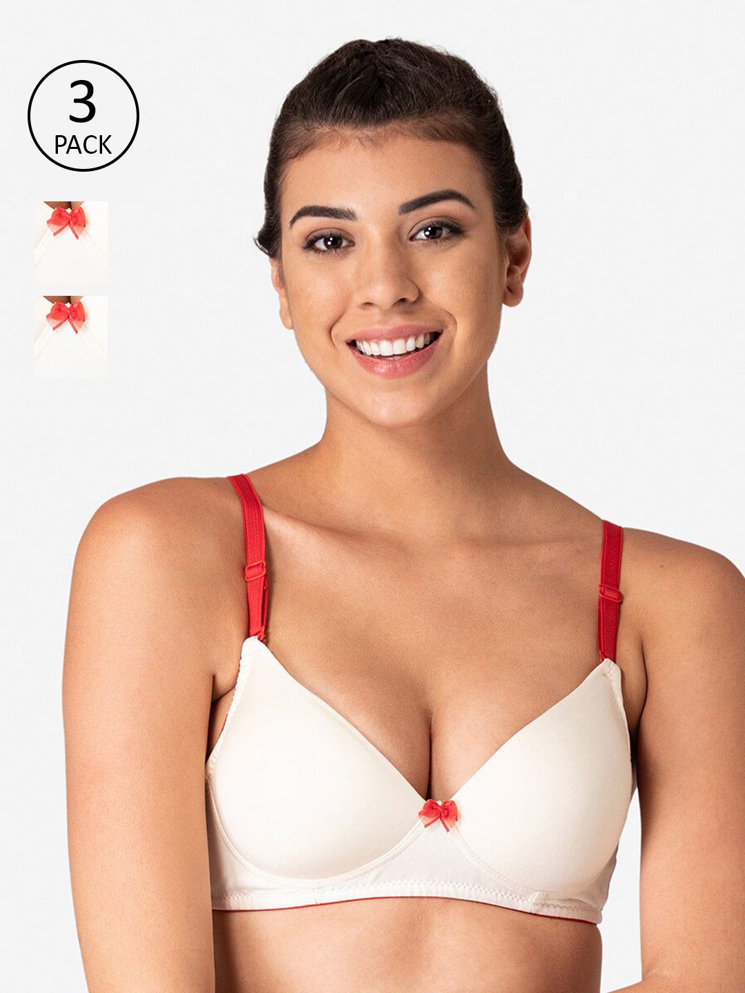 KOMLI Pack of 3  Off White & Red Workout Bra-Lightly Padded K-9811-3PC-OFFW Price in India