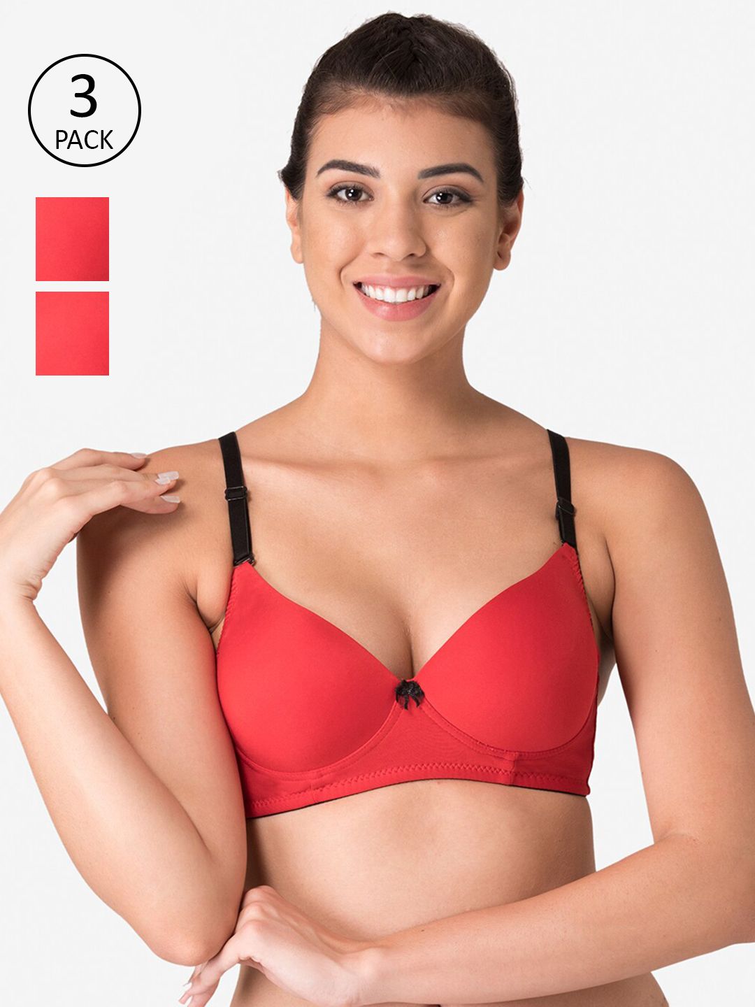 KOMLI Pack of 3 Red & Black Workout Bra-Lightly Padded K-9811-3PC-RD Price in India