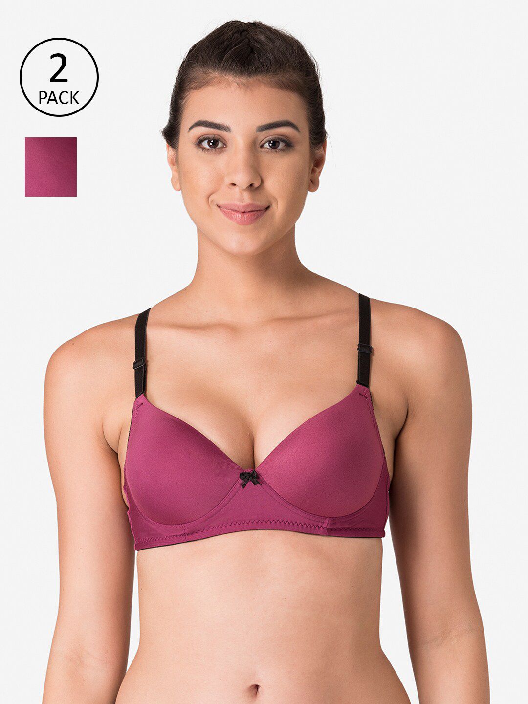 KOMLI Women Magenta & Black Pack of 2  Lightly Padded Workout Bra- K-9811-2PC-MG Price in India