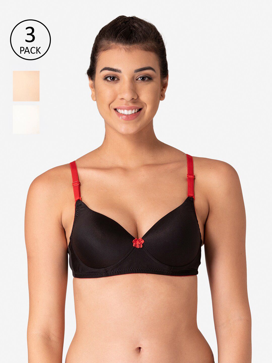 KOMLI Women Pack of 3Black, Skin & White Lightly Padded Workout Bra-K-9811-3PC-BLK-OFFW-SK Price in India