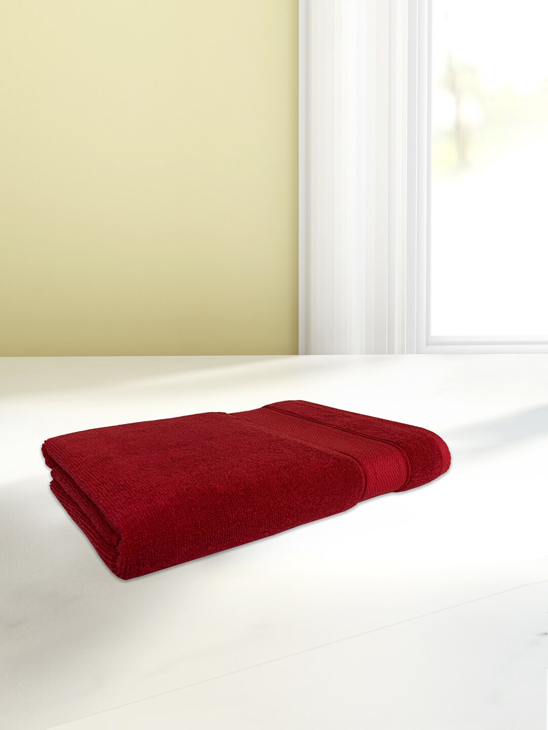 SPACES Red Pure Cotton 550 GSM Hand Towels Price in India