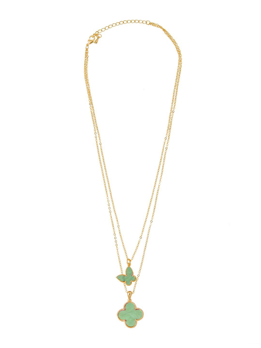 Moon Dust Women Gold-Toned & Green Brass Gold-Plated Layered Necklace Price in India