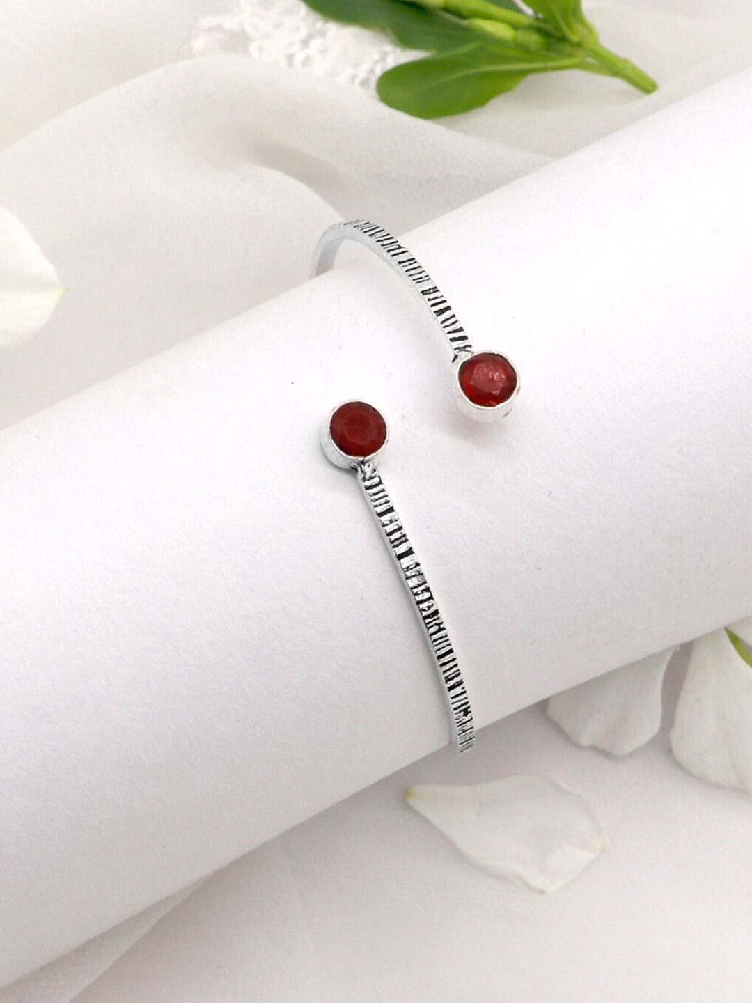 TEEJH Women Red Oxidised Silver-Plated Cuff Bracelet Price in India