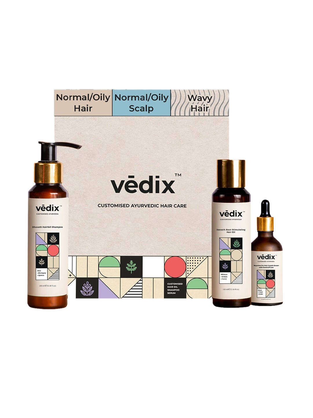 VEDIX Customized Hair Fall Control & Dandruff Care Regimen- Normal-Oily Scalp & Wavy Hair Price in India