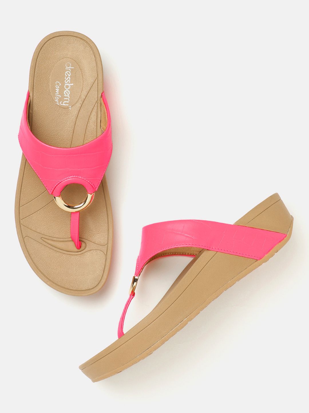 DressBerry Women Neon Pink Croc Textured Comfort Heels Price in India