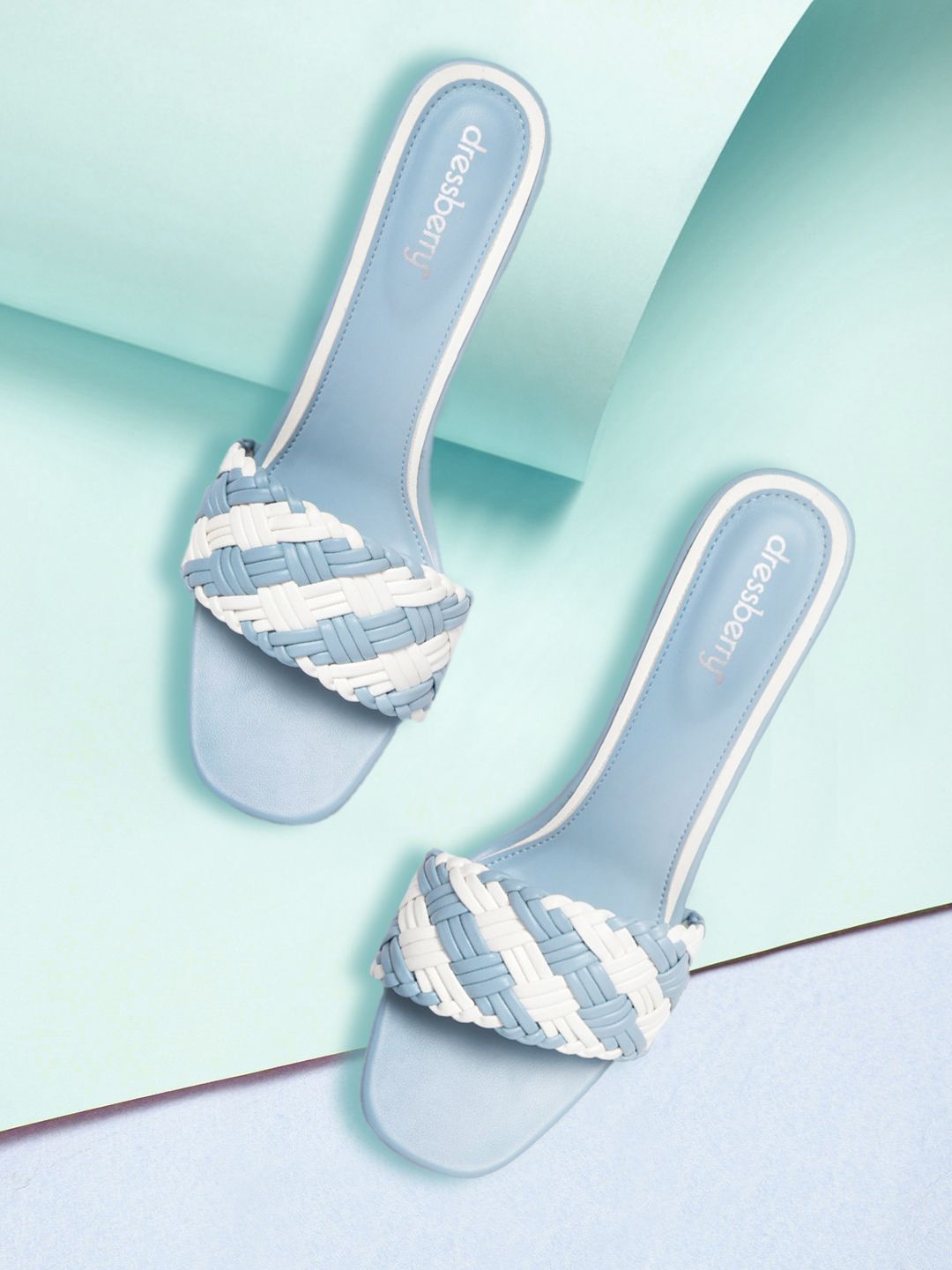 DressBerry Blue & White Woven Design Block Heels Price in India